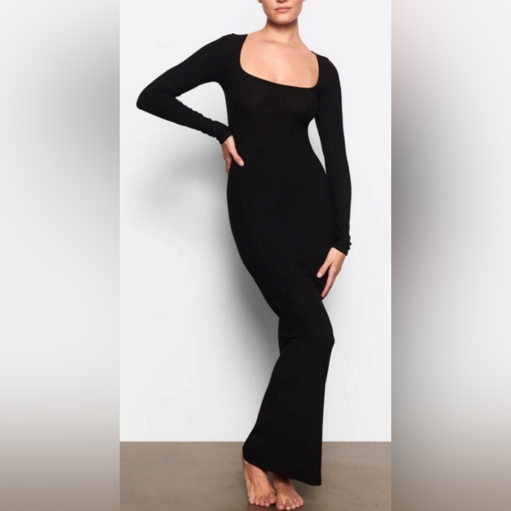 NWT SKIMS Soft Lounge Long Sleeve Ribbed Dress Onyx Size 2X
